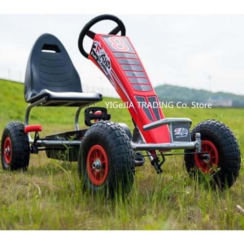 4 wheel kids go kart, pedal-powered go kart with rubber wheel, 10inch inflatable wheel go kart with steel frame and hand brake