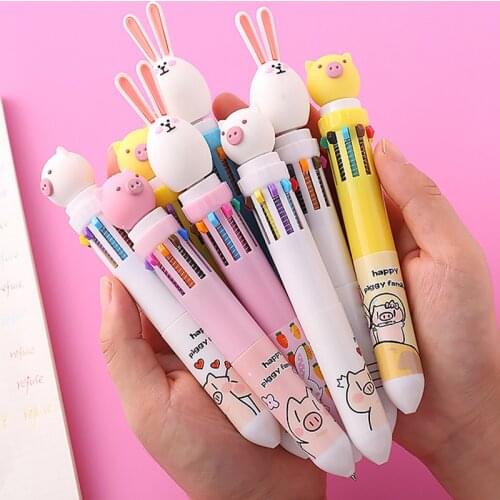 5pcs 10-color Ballpoint Pen Kawaii Stationery Cartoon Pen Novel And Cute Pen Student Writing Gel Pen Learning Office Supplies