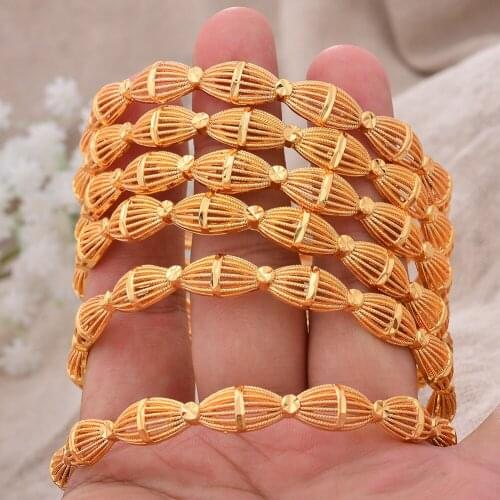 6pcs/Lot 24k Bridal Gold Color Bangles African Wedding Gifts Bracelet Bangles For Women American Wedding Season Not Can Open