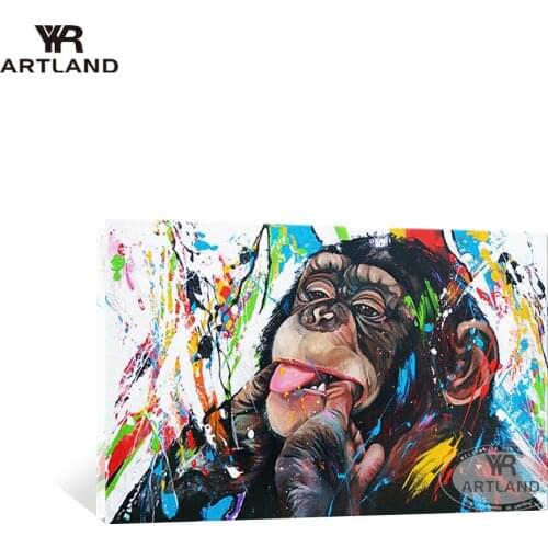 Abstract animal 100% Handmade oil painting on canvas Eating fingers orangutan wall art picture monkey for living room bedroom