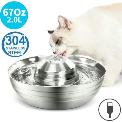 2.0L USB Automatic Cat Dog Water Fountain 304 Stainless Steel Bowl Dispenser with 4 Stage Filters Electric Drinking Fountains