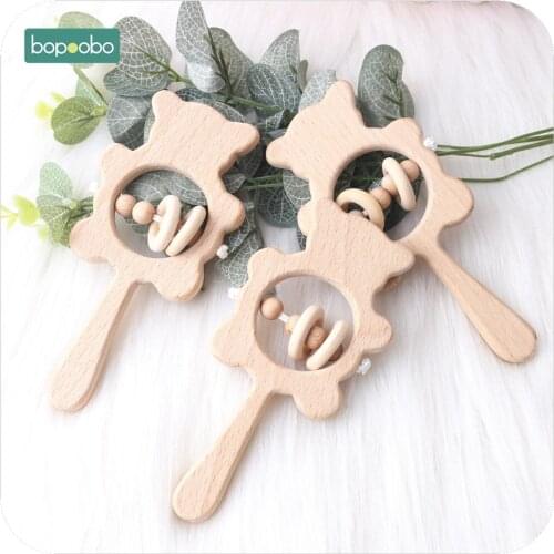 Bopoobo 1PC Baby Beech Wooden Rattle Teethers Can Chew Wood Montessori Toys Best Baby Shower Toy DIY Accessories Teether