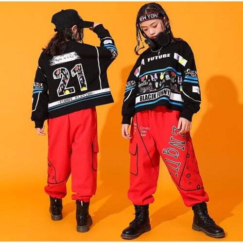 Kids Long Sleeve Tops Sports Pants Hip Hop Dance Costumes For Kids Street Dance Outfits Jazz Performance Rave Clothes DQS6772