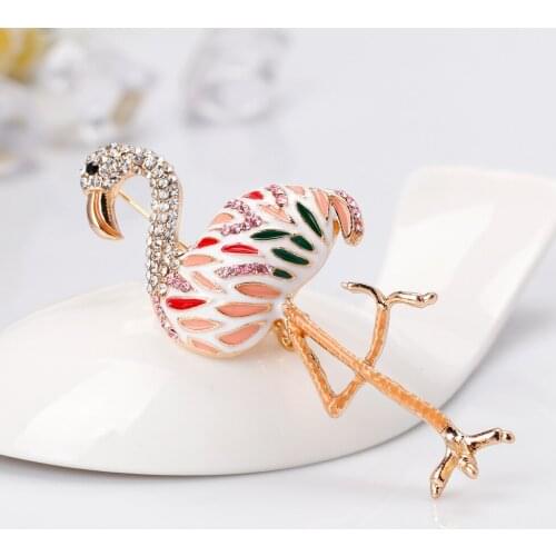 Elegance Flamingo Brooches Colored Enamel Brooch Gifts for Women Girl Crystal Pins Jewelry Wedding Accessories