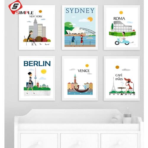 Hd Print Canvas Art Painting New York Roma Venice Sydney Berlin Paris Cartoon Travel Cities Landscape Posters Wall Art Pictures