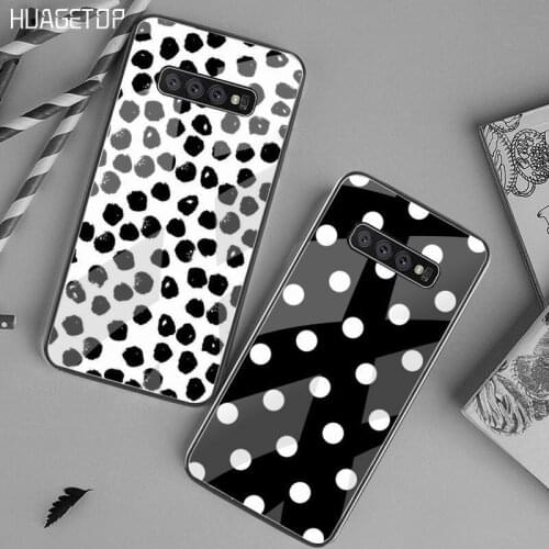 HUAGETOP Black and White Polka Dot Soft black Phone Case Tempered Glass For Samsung S20 Plus S7 S8 S9 S10 Plus Note 8 9 10 Plus
