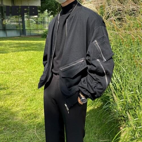 IEFB 2021 Spring Jacket Mens Pilot Leather Jacket Korean Trend Loose Baseball Suit Casual Tops Zipper Loose Causal Coat 9Y5687