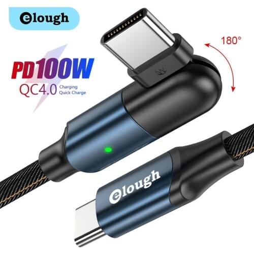 Elough 100W USB C To USB Type C Cable PD 5A Fast Charging Cord USB-C Type C Cable For Huawei Xiaomi POCO X3 M3 iPad Macbook Pro