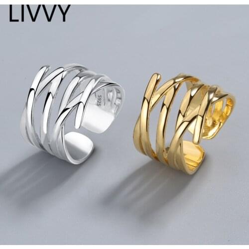 LIVVY Silver Color Open Ring for Women INS Minimalist Irregular Cross Pattern Gold Color Jewelry Bijoux Birthday