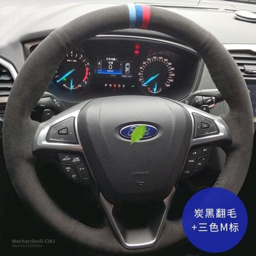 Hand-Stitch Leather Steering wheel cover For Ford Mondeo Focus Edge Taurus Fiesta Explorer Escape Mustang Black Suede Auto Parts
