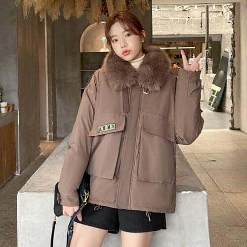 Fur Collar Women Winter Jacket Solid Korean Style Ladies Casual Parkas Wool Liner Long Sleeve Thick Warm Coats for Female 2021