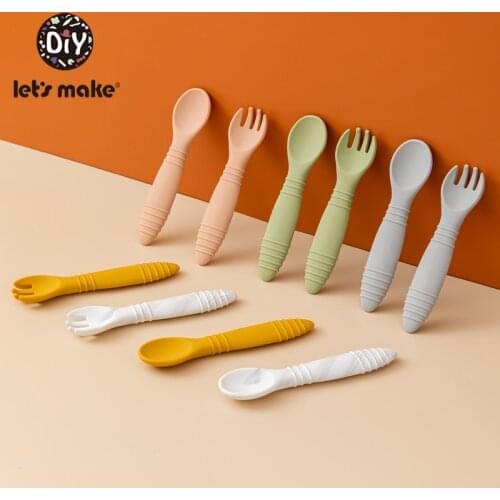 Lets Make 1PC Silicone Spoon Kids Feeding Tableware Food Grade Free BPA Baby Products Safe Smooth Fork Bending