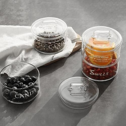 Nordic Heat-resistant Glass Bowl Small With Lid Bowl Of Fruit Dessert Salad Bowl Household Snack Storage Tank