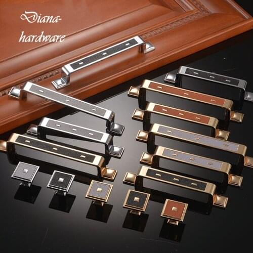 Fashion Glod Red Black Grey Leather Solid Cabinet Knobs and Handles Kitchen Handle Drawer Knobs Pulls Furniture Handle Hardware