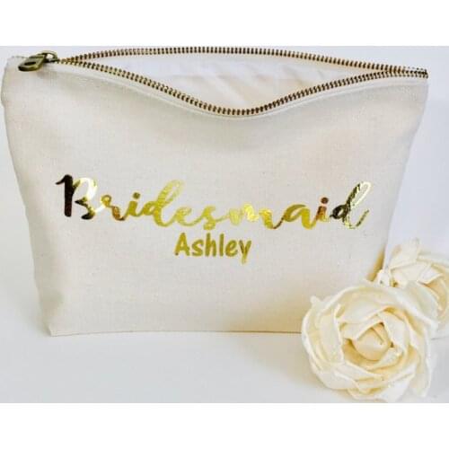 Set of 5pcs bride bridesmaid wedding Make Up comestic Canvas Bags Gift for Bridal Party Bags zipper pouches