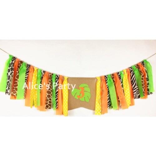 New Safari Jungle Birthday High Chair Banner Leaf Garland 1st ONE 2nd 3rd Party Decorations Zoo Party Cake Smash Flag Photo prop