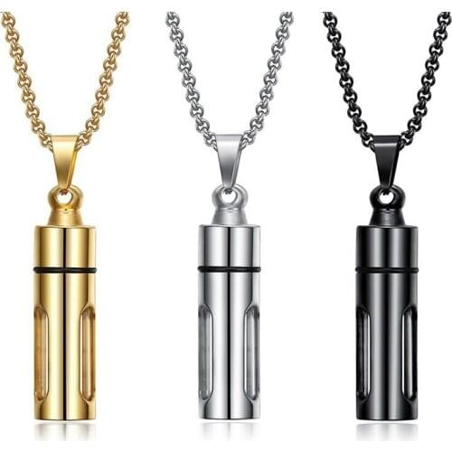 Open Perfume Bottle Cylinder Pendant Necklace For Men Women Ashes Casket Cremation Memorial Urn Jewelry 22Inch