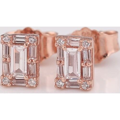 Authentic S925 Rose Luminous Ice With Crystal Stud Earrings For Women Wedding Gift fit Lady Fine Jewelry