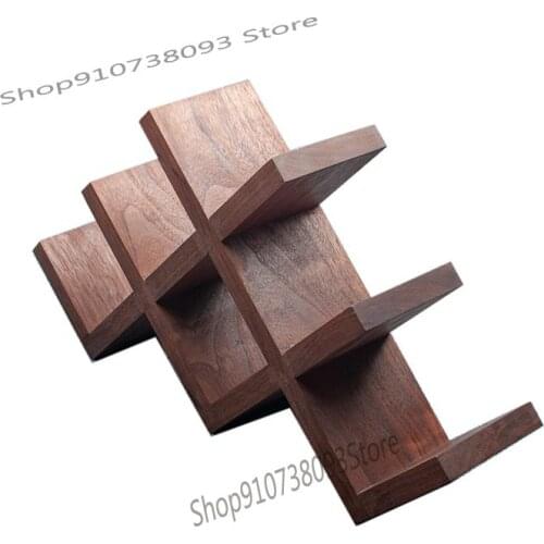 All Solid Wood Black Walnut North American Oak Red Wine Rack Northern Europe Simple Desktop Small Wine Rack Japanese Style Ornam