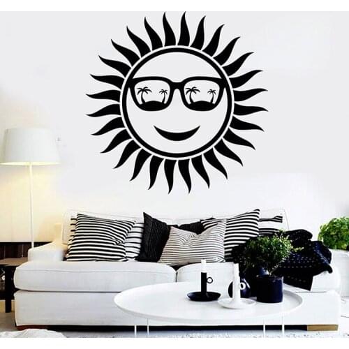 Positive Sun Wall Decals Glasses With Palms Beach Stickers Art Mural Funny Wallper For Living Room H168