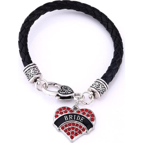 Drop Shipping New Arrival rhodium plated with sparkling crystals BRIDE heart pendant bracelet rope chain