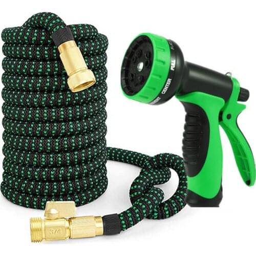 Expandable Flexible Garden Hose 100 ft Water with 3/4 Brass Fittings and 8 Function Sprayer Nozzle Retractable Kink Free