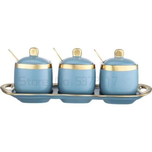 Nordic Light Luxury Ceramic Seasoning Tank Oil Bottle Tray Set Salt MSG Seasoning Box Pepper Storage Box Gift Kitchenaccessories