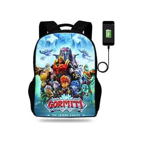 Gormiti Print USB Port Backpack For Teenager Boys Student School Bags Children Daily Girls Mochila Shoulder Bags