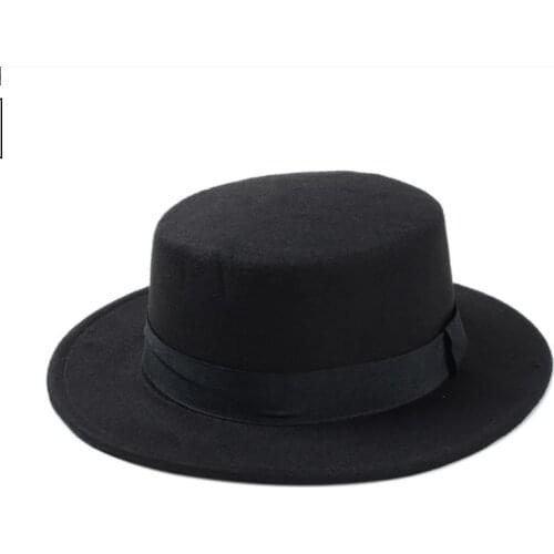 YLWHJ Brand New Wool Boater Flat Top Hat For Womens Felt Wide Brim Fedora Hat Laday Prok Pie Bowler Gambler Top Hat