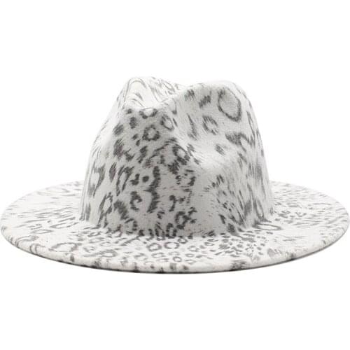 New best hat European and American fedora hat leopard print top hat white flat brim jazz top hat big brim hat felt hat2021