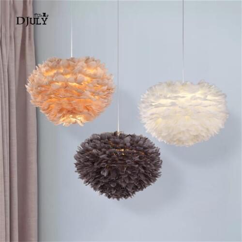 Nordic romantic home bedroom chandelier feather lampshade Living room restaurant hotel hanging lamp led indoor lighting fixtures
