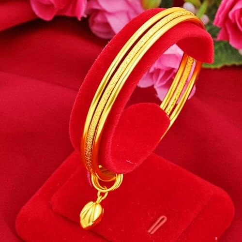 Temperament Jewelry Yellow Gold Filled Women Small Bell Pendant Three-Circle Bracelet