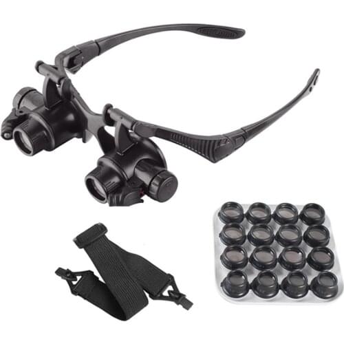 2.5X 4X 6X 8X 10X 15X 20X 25X Eyeglasses Magnifier Illuminatied Magnifying Glass Third Hand Loupe for Soldering and Repairing