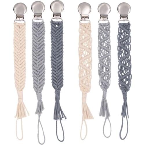 Vintage Simple Crochet Pacifier Clip Baby Cotton Tassel Pacifier Chain for Newborn Teething Soother Chew Toy Dummy Clips BX0D