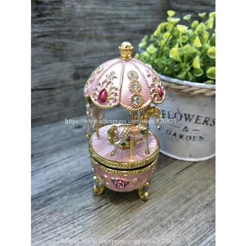 Vintage Egg Shape Tinket Box with Music Home Decor Collective Jewelry Display Box Metal Russian Egg Display Gifts Cases