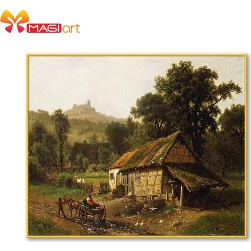 Cross stitch kits Embroidery needlework sets 11CT water soluble canvas patterns 14C landscape woods Farmhouse -NCMS124