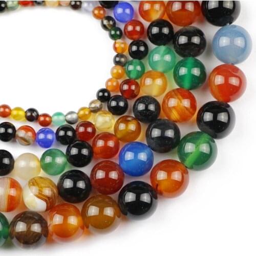 YHBZRET Natural Stone Colorful Stripes carnelian Round Loose Beads For Jewelry Making DIY Bracelet accessories 4/6/8/10/12 mm