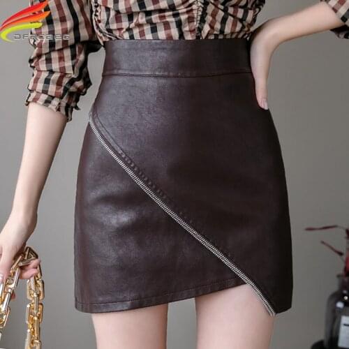 New 2020 Autumn Winter High Waist A Line Mini Leather Skirt Women Korean Style Fashion Irregular Casual Short PU Skirts Womens