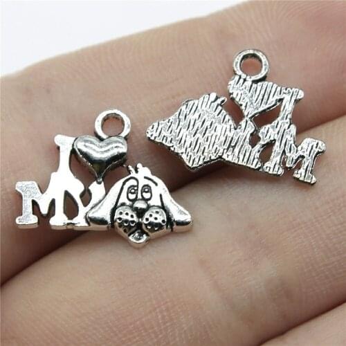 10pcs 17mm Antique Silver Color Antique Bronze I Love My Dog Pendant I Heart My Dog Pendant Pendants I Love My Dog Charm