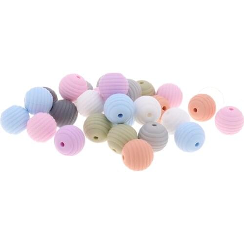 10pc Silicone Threaded Beads 15mm Spiral Bpa Free Round Baby Chewable Teething Necklace DIY Pacifier Soothing Clip Chain Teether