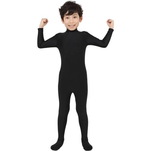 2018 free shipping black Bodysuit covered foot, hand free version Lycra Zentai Suit Pure Color Halloween Party Unitard