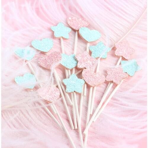 5pcs Cake Decoration Plug-in Small Fresh and Dreamy Pink Blue Love Five-pointed Star Birthday Cake Plug-in Card Gift