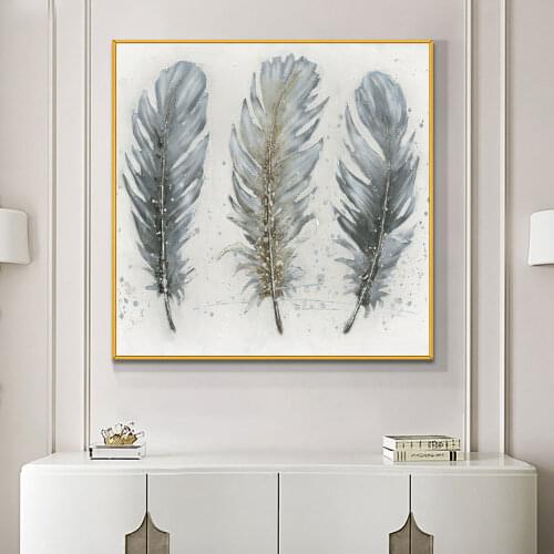 Abstract Gray Feather Painting 100% Handpainted Oil Painting On Canvas Abstract Modern Canvas Wall Art Pictures For Home Decor