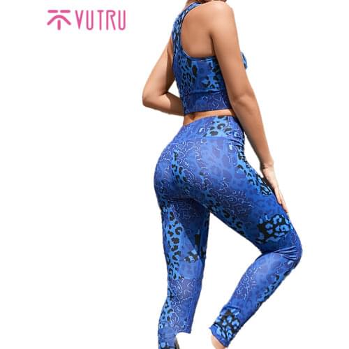 VUTRU Seamless Women Yoga Set Workout Sportswear Gym Clothing Fitness Crop Top High Waist Leggings Blue Leopard Sports Suit New