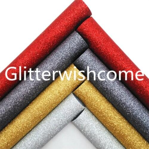 Glitterwishcome Fine Glitter Leather Fabric Vinyl Glitter Sheetswith Stretch Backing for Bows shoes bags DIY 21X29CM GM2009B