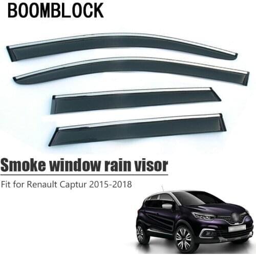 BOOMBLOCK 4pcs Car Covers Window Visor Sun Rain Wind Deflector Awning Shield ABS For Renault Captur 2015 2016 2017 2018