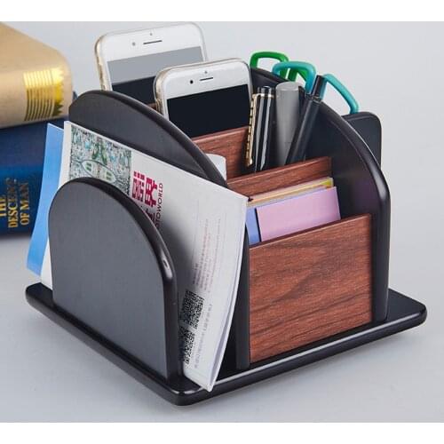 Multi-function 5 Grid Desktop Pen Holder Storage Case Simplicity Design Pencil Holders Desk Accessories Office School Wooden Age