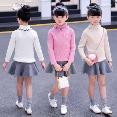 Baby Knit Sweater Autumn Winter Children Turtleneck Black White Sweaters Casual Toddler Girls Cardigans Warm Kids Clothes 2-14Y