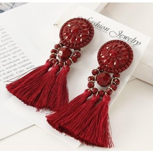 Long Tassel Earrings Female Drop Dangle Fringe Earrings For Women Boho Statement Plastic Beads Brincos Brand Jewelry Accessories