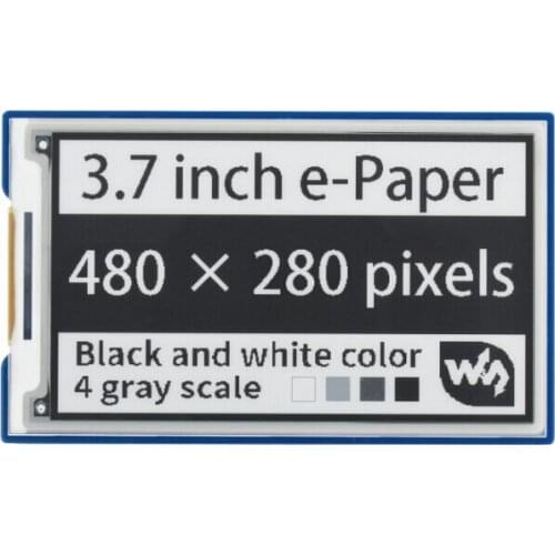 Waveshare 3.7inch e-Paper e-Ink Display HAT For Raspberry Pi, 480*280, Black / White, 4 Grey Scales, SPI